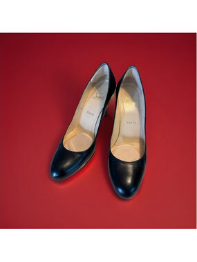 Christian Louboutin Simple Black Heel Red Bottoms, Authentic Size 39 Leather